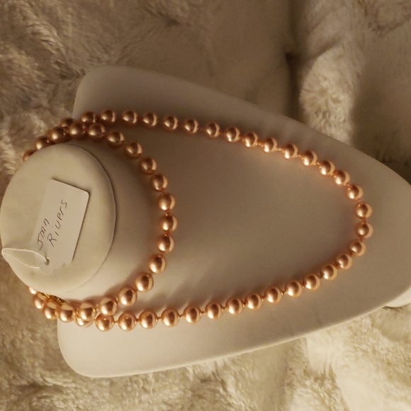 Joan Rivers Peach Faux Pearls Necklace, 30 inches, goldtone lobster claw clasp - Picture 2 of 6